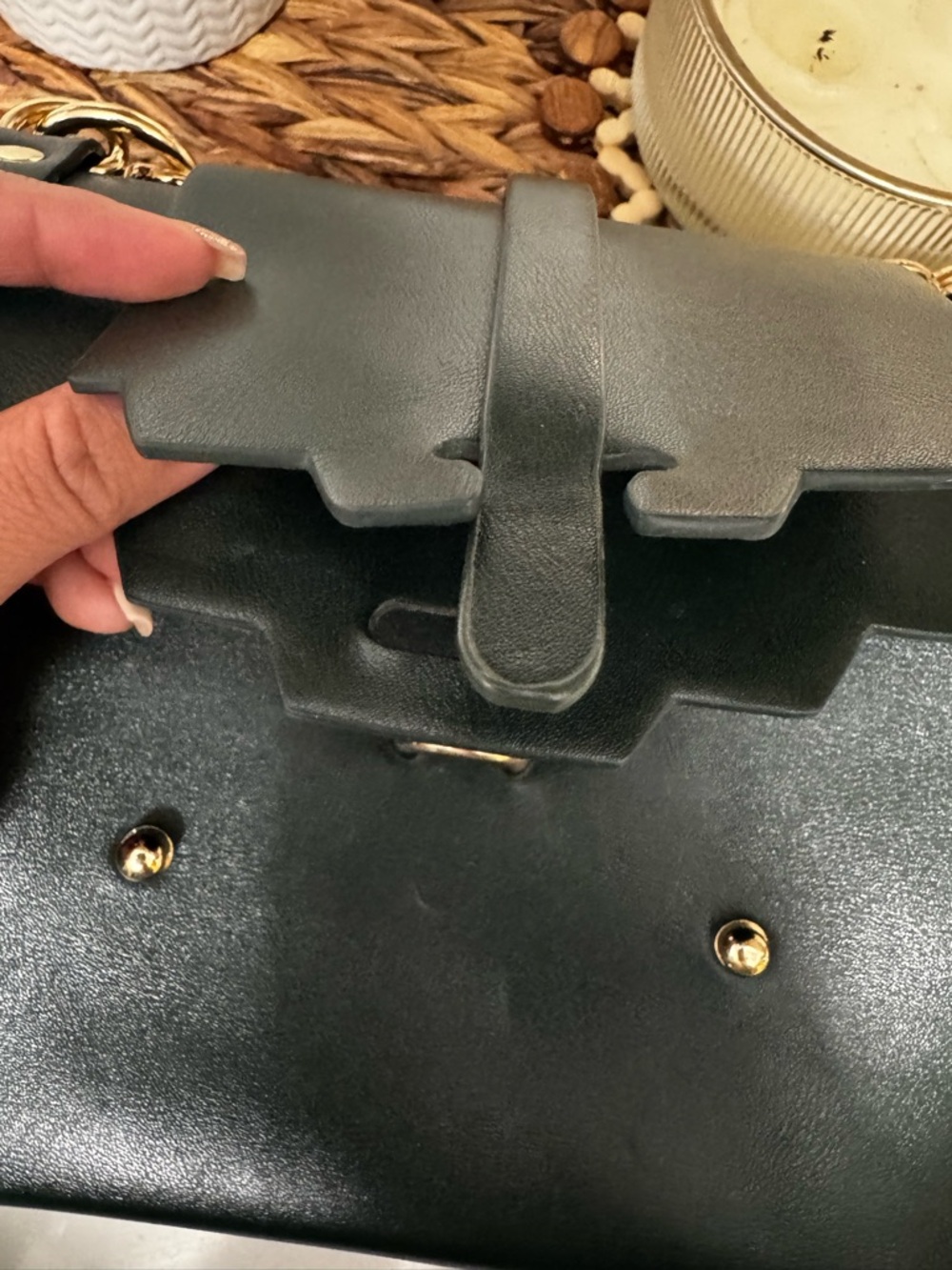 Dark Green Structured Crossbody Bag with Gold Hardware - Picture 6 of 6